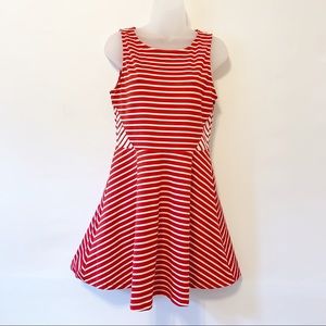 Umgee Dress Fit Flare A-Line  Red White Stripe
